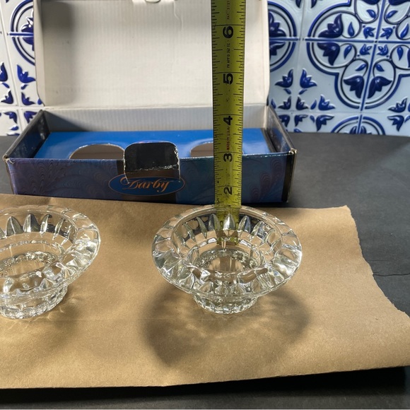 Vntge Crystal Candleholder set Ornate Round Design W/ 1.5' Lift made in Malaysia - Picture 8 of 16